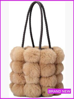Plush Faux Fur Bucket Handbag Drawstring Crossbody Tote Shoulder Bag Fluffy